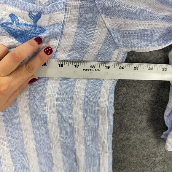 Heroes And Dreamers Shirt Women M Medium Blue Striped Button Up Collared Cotton - Picture 5 of 7